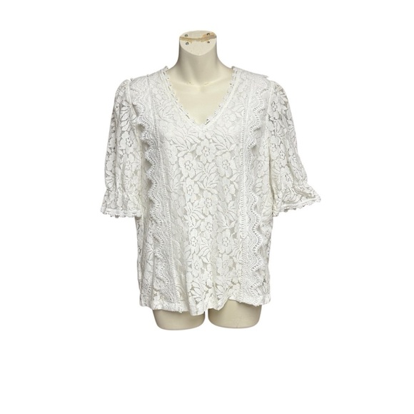 Source Unknown Tops - White Lace V-Neck Blouse size small no brand fully lined